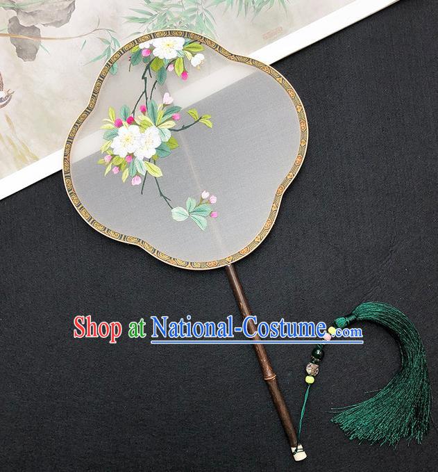 China Ancient Princess Silk Fan Traditional Hanfu Fan Classical Dance Fan Handmade Embroidered Begonia Palace Fan