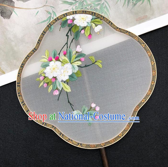 China Ancient Princess Silk Fan Traditional Hanfu Fan Classical Dance Fan Handmade Embroidered Begonia Palace Fan