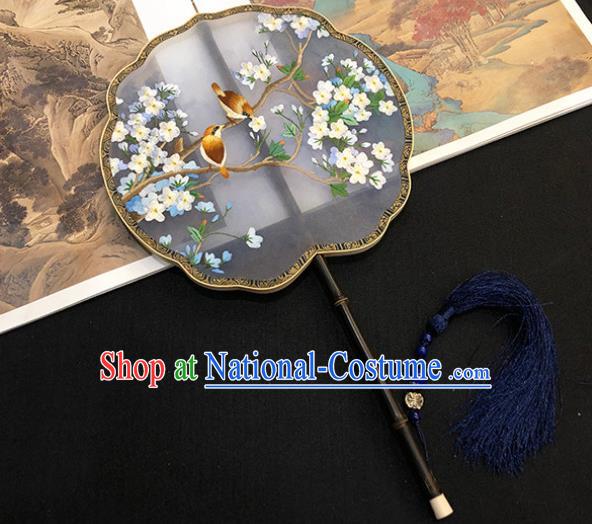 China Handmade Embroidered Pear Blossom Palace Fan Traditional Silk Fan Hanfu Fan Classical Dance Fan