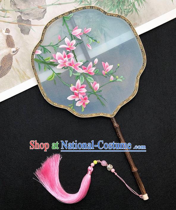 China Hanfu Fan Classical Dance Fan Handmade Embroidered Peach Blossom Palace Fan Traditional Silk Fan