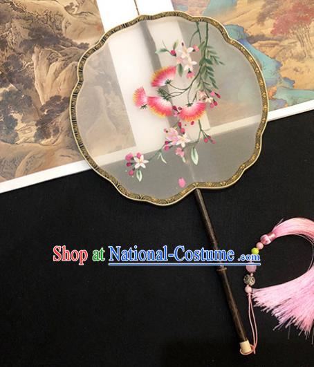 China Traditional Silk Fan Hanfu Fan Classical Dance Fan Handmade Embroidered Albizia Flower Palace Fan