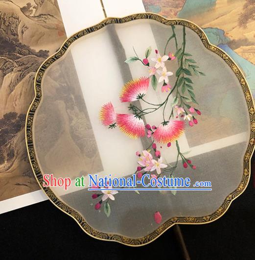 China Traditional Silk Fan Hanfu Fan Classical Dance Fan Handmade Embroidered Albizia Flower Palace Fan