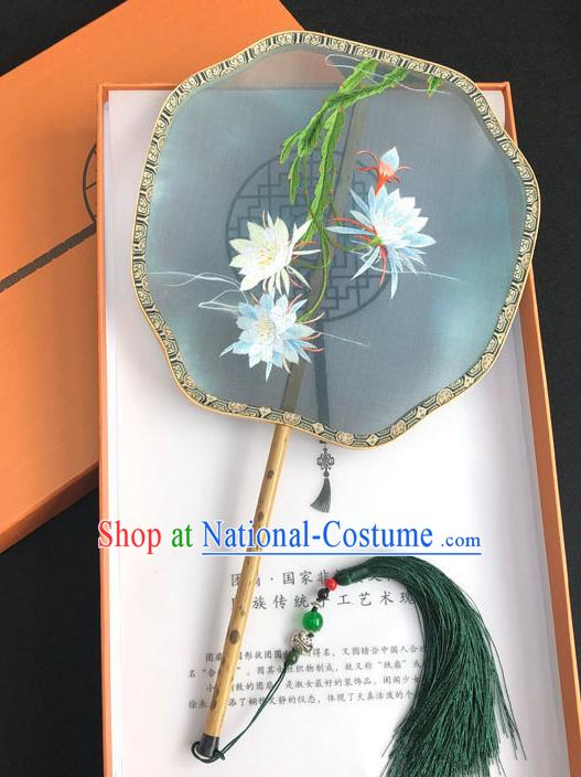 China Handmade Embroidered Epiphyllum Palace Fan Classical Dance Fan Traditional Silk Fan Hanfu Fan