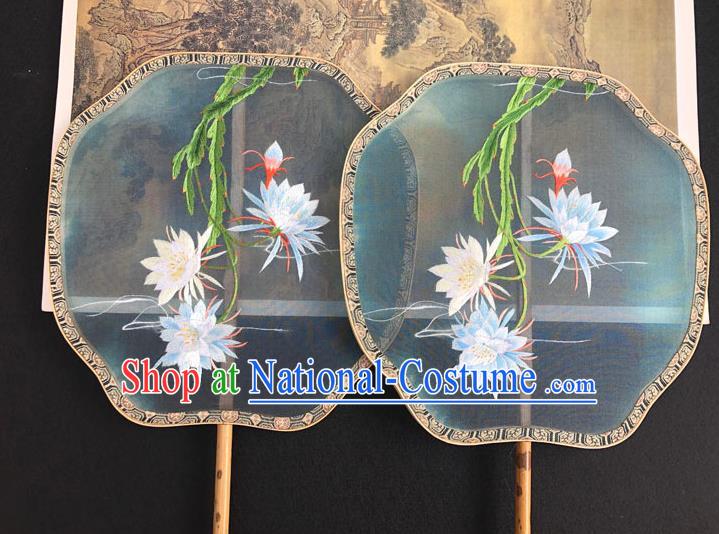 China Handmade Embroidered Epiphyllum Palace Fan Classical Dance Fan Traditional Silk Fan Hanfu Fan