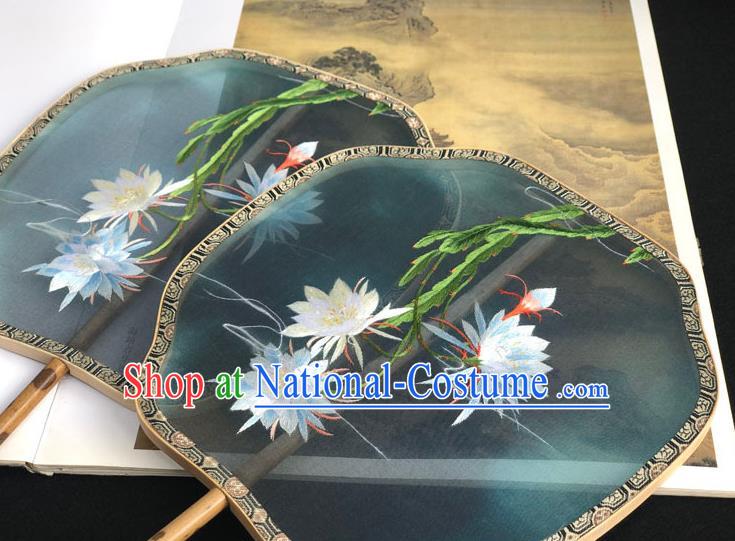 China Handmade Embroidered Epiphyllum Palace Fan Classical Dance Fan Traditional Silk Fan Hanfu Fan