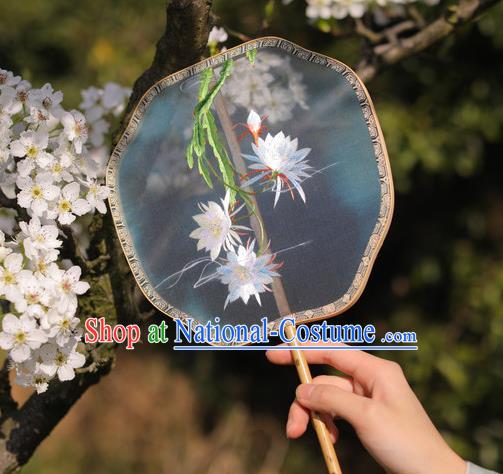 China Handmade Embroidered Epiphyllum Palace Fan Classical Dance Fan Traditional Silk Fan Hanfu Fan