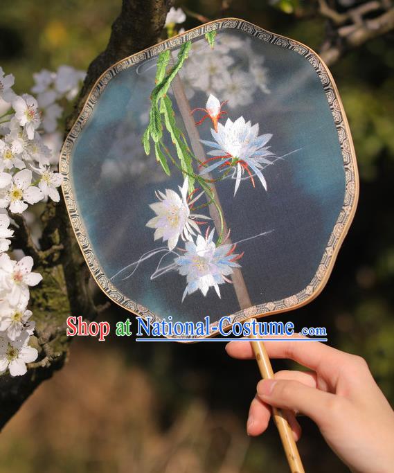 China Handmade Embroidered Epiphyllum Palace Fan Classical Dance Fan Traditional Silk Fan Hanfu Fan