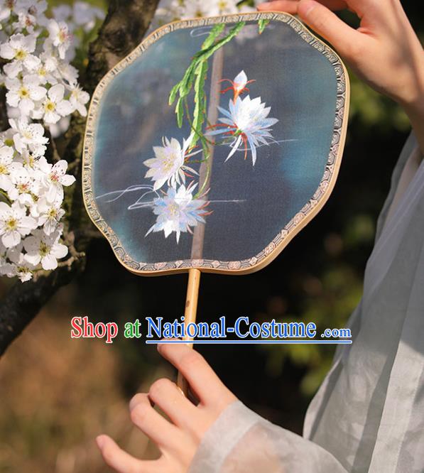 China Handmade Embroidered Epiphyllum Palace Fan Classical Dance Fan Traditional Silk Fan Hanfu Fan