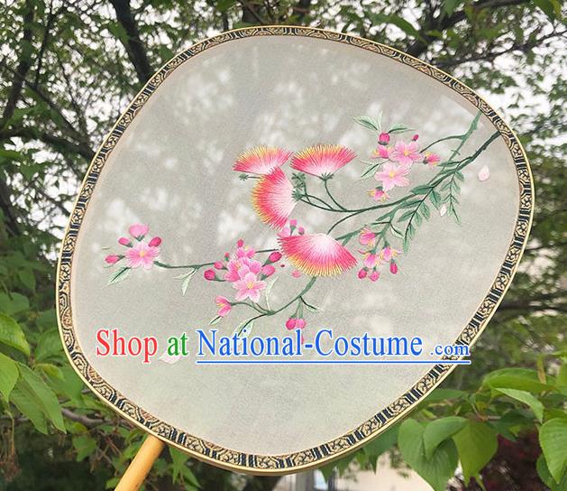 China Handmade Embroidered Albizia Flowers Palace Fan Classical Dance Hanfu Fan Traditional Silk Fan