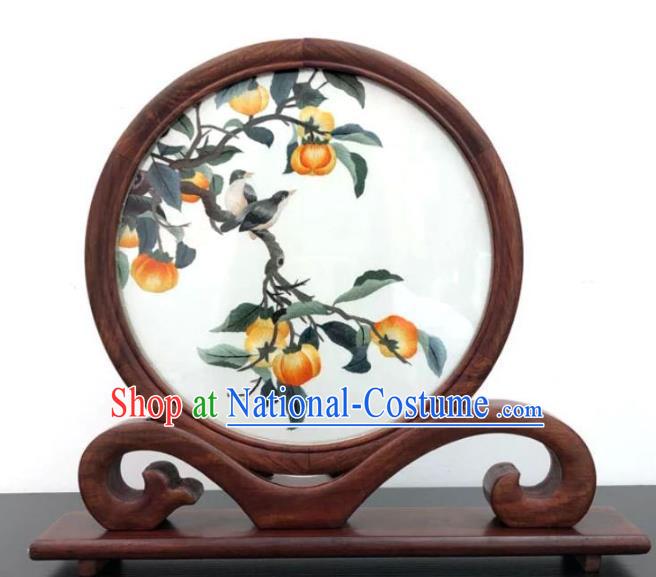 Chinese Embroidered Desk Screen Suzhou Double Side Embroidery Silk Craft Handmade Rosewood Table Ornament