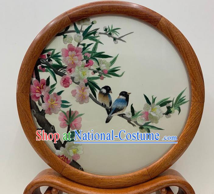 Chinese Traditional Suzhou Embroidery Begonia Silk Craft Handmade Palisander Ornament Embroidered Table Screen