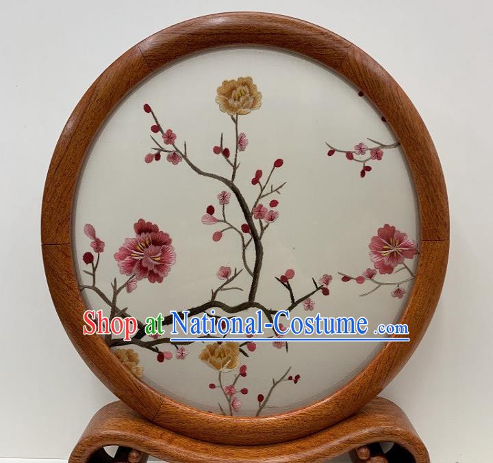 Chinese Suzhou Embroidered Table Screen Traditional Embroidery Plum Blossom Desk Decoration Handmade Palisander Craft