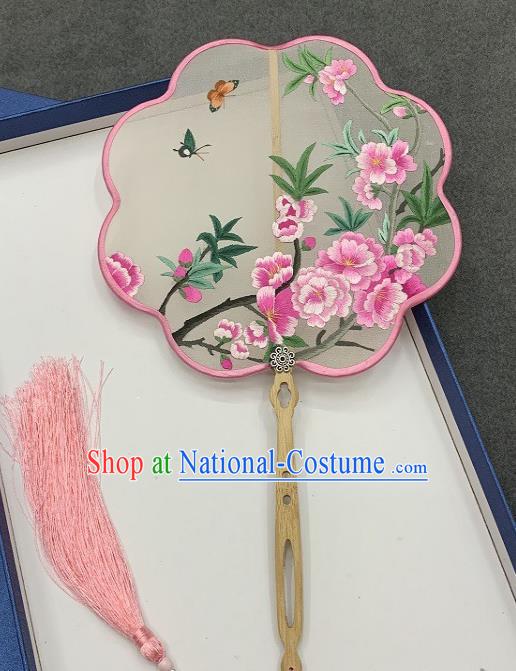 China Classical Hanfu Fan Handmade Embroidered Begonia Palace Fan Traditional Double Side Embroidery Silk Fan