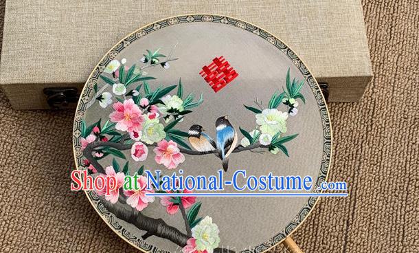 China Handmade Embroidered Palace Fan Classical Wedding Hanfu Fan Traditional Silk Circular Fan