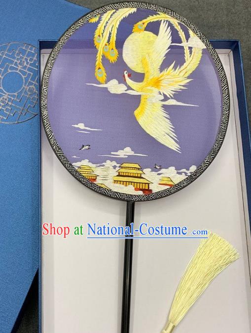 China Classical Hanfu Fan Traditional Double Side Embroidery Lilac Silk Fan Handmade Embroidered Phoenix Palace Fan