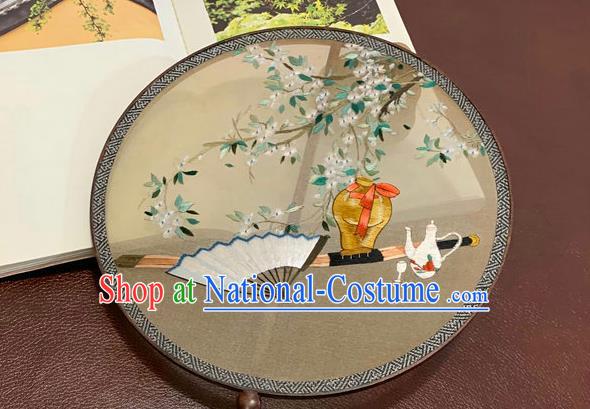 China Traditional Embroidery Silk Circular Fan Handmade Embroidered Palace Fan Classical Wedding Hanfu Fan