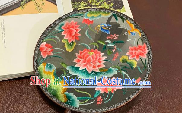 China Traditional Embroidery Lotus Silk Circular Fan Classical Wedding Hanfu Fan Handmade Embroidered Palace Fan