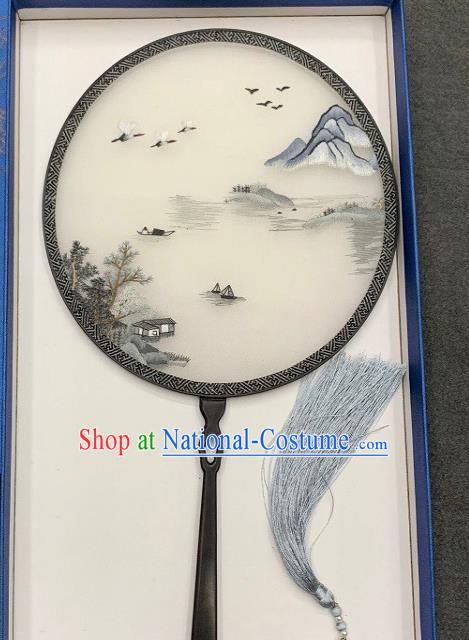 China Double Side Embroidery Circular Fan Traditional Hanfu Silk Fan Handmade Embroidered Palace Fan