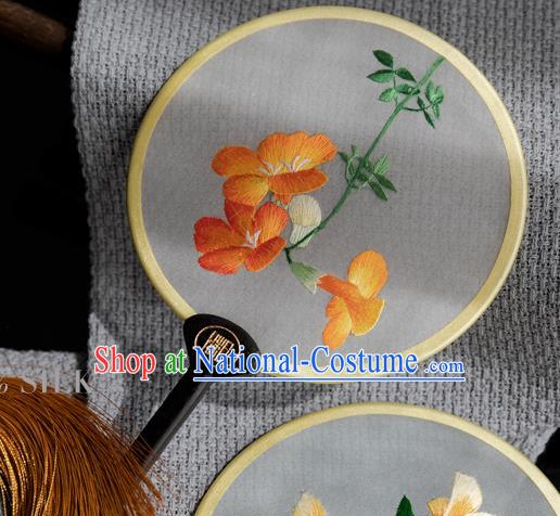 China Hunan Embroidery Palace Fan Traditional Hanfu Circular Fan Handmade Silk Fan