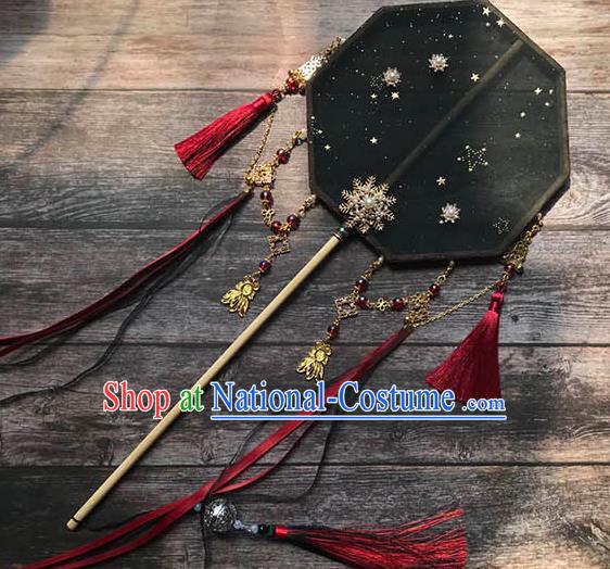 China Handmade Black Silk Fan Traditional Hanfu Fan Ancient Princess Octagon Palace Fan