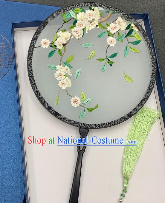 China Double Side Embroidered Circular Fan Traditional Dance Silk Fan Handmade Embroidery Pear Blossom Palace Fan