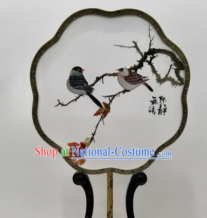 China Handmade Embroidery Autumn View Palace Fan Silk Fan Mottled Bamboo Fan