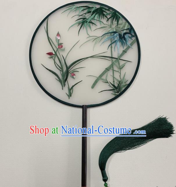 China Handmade Silk Fan Embroidery Orchids Palace Fan Circular Fan