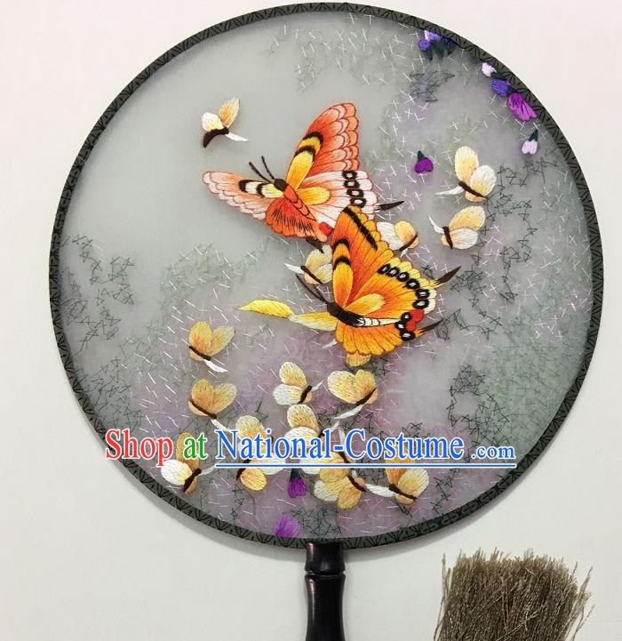 China Embroidery Butterfly Palace Fan Handmade Silk Fan Traditional Hanfu Circular Fan