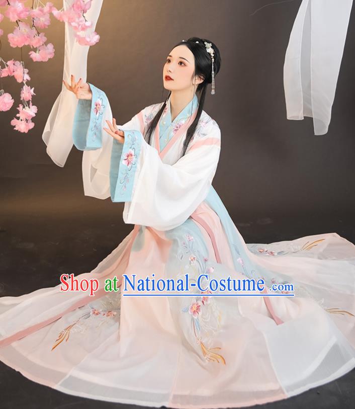 China Ancient Royal Princess Embroidered Hanfu Dress Traditional Jin Dynasty Noble Infanta Historical Clothing