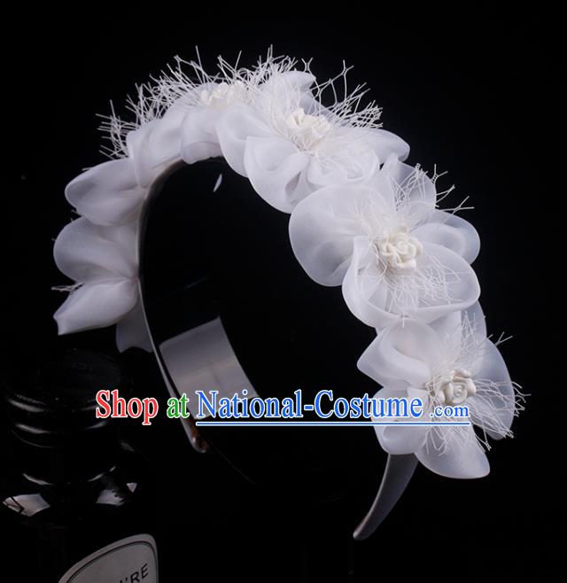 French Bride White Roses Hair Clasp Hair Accessories Elegant Wedding Headband