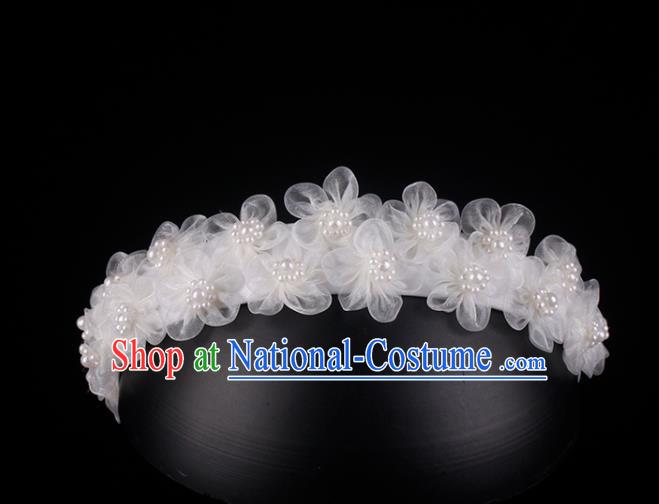 French Bride White Silk Flowers Hair Clasp Hair Accessories Elegant Wedding Pearls Headband