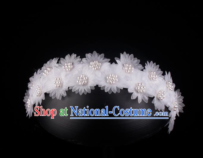 French Elegant Hair Accessories Wedding Pearls Headband Bride White Silk Daisy Hair Clasp