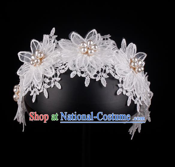 French Elegant Hair Accessories Bride White Lace Hair Clasp Wedding Princess Headband