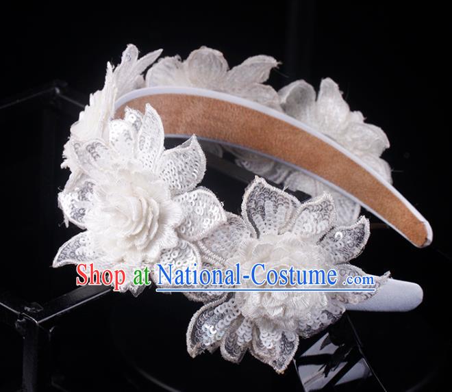 French Bride White Lace Rose Hair Clasp Wedding Princess Headband Elegant Hair Accessories