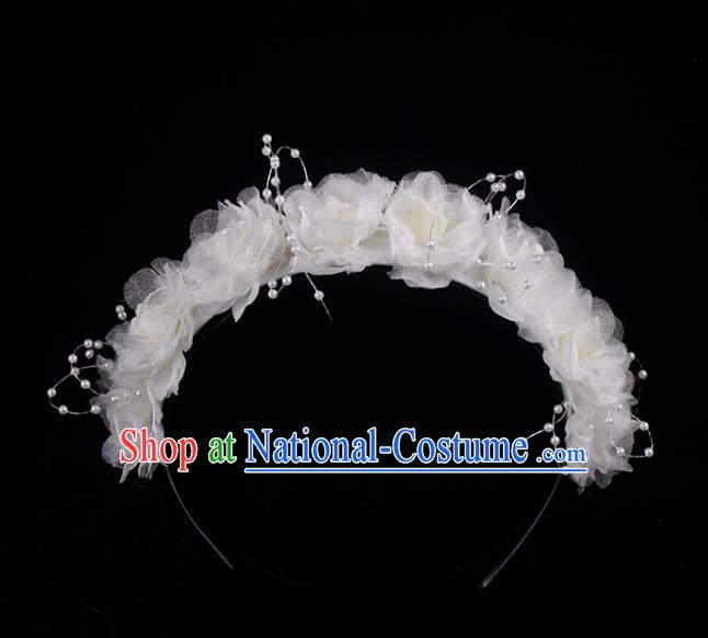 French Bride White Silk Rose Hair Clasp Elegant Hair Accessories Wedding Princess Headband