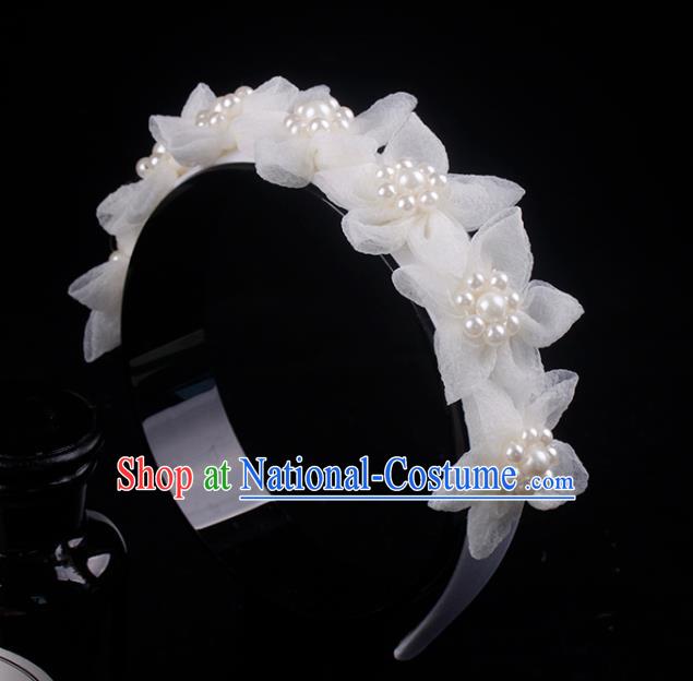 French Bride Silk Flowers Hair Clasp Elegant Hair Accessories Wedding Princess Pearls Headband