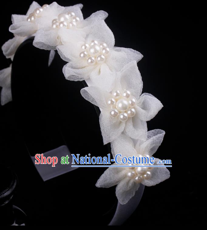 French Bride Silk Flowers Hair Clasp Elegant Hair Accessories Wedding Princess Pearls Headband