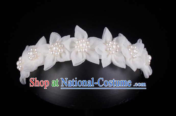 French Bride Silk Flowers Hair Clasp Elegant Hair Accessories Wedding Princess Pearls Headband