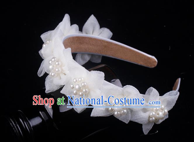 French Bride Silk Flowers Hair Clasp Elegant Hair Accessories Wedding Princess Pearls Headband