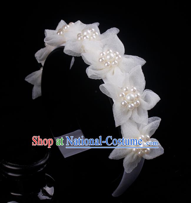 French Bride Silk Flowers Hair Clasp Elegant Hair Accessories Wedding Princess Pearls Headband