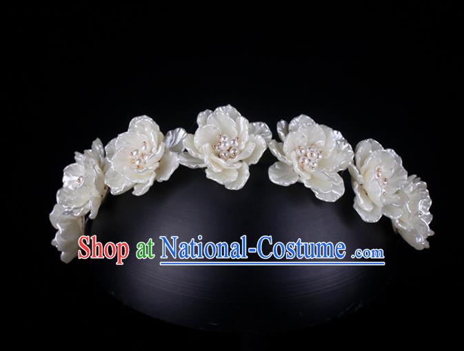 French Bride Acrylic Flowers Hair Clasp Wedding Princess Pearls Headband Elegant Hair Accessories