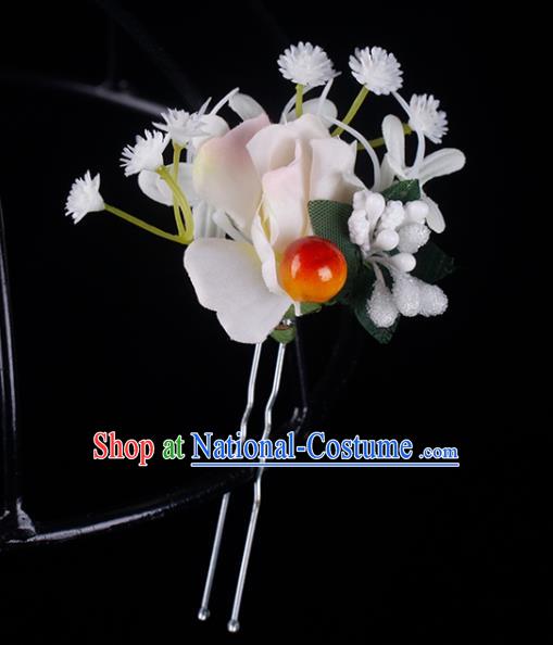 Top Grade Classical Silk Flower Hairpin Wedding Bride Hair Accessories Handmade Hair Stick