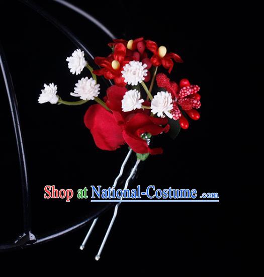 Top Grade Handmade Hair Stick Classical Red Silk Flower Hairpin Wedding Bride Hair Accessories