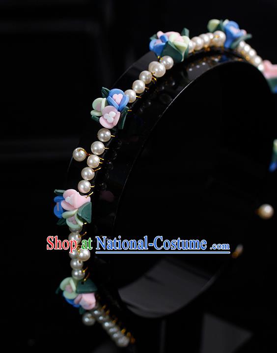 Top Bride Colorful Flowers Hair Clasp Princess Pearls Headband Elegant Wedding Hair Accessories