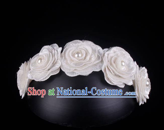 French Court Bride White Rose Hair Clasp Elegant Wedding Headband Hair Accessories