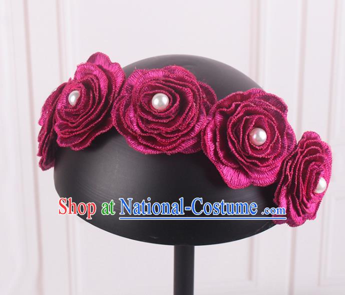 French Elegant Wedding Headband Hair Accessories Court Bride Rosy Rose Hair Clasp