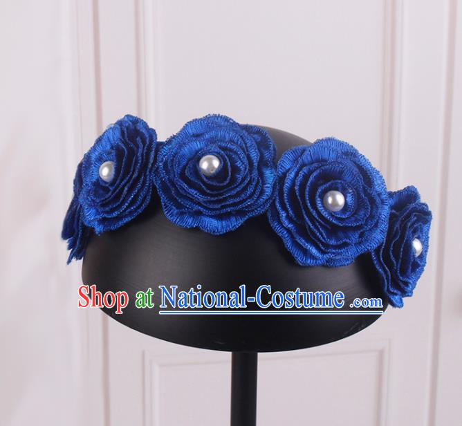 French Hair Accessories Court Bride Royalblue Rose Hair Clasp Elegant Wedding Headband