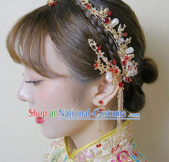 China Classical Hairpins Wedding Bride Hair Accessories Handmade Hair Comb Full Set