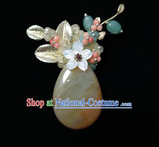 Handmade China Classical Jewelry Cheongsam Stone Breastpin Shell Flower Brooch Accessories