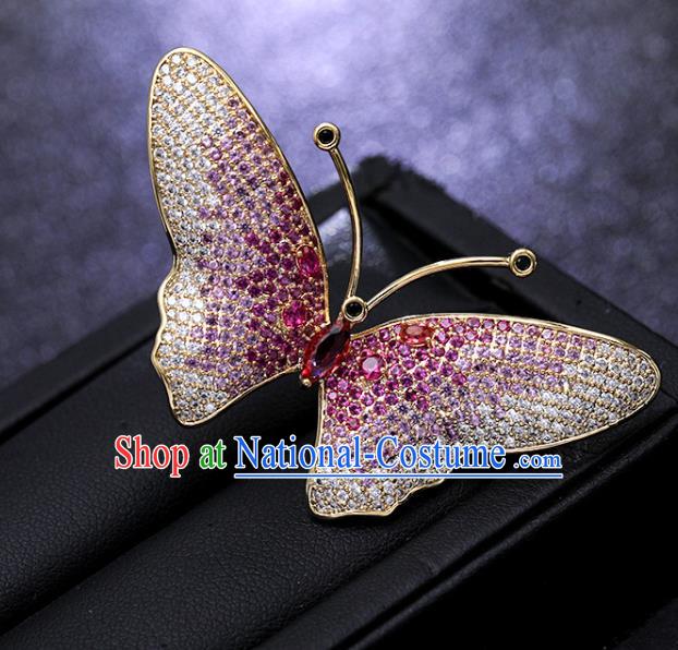 Handmade Rosy Crystal Butterfly Brooch Top Grade Zircon Jewelry Accessories